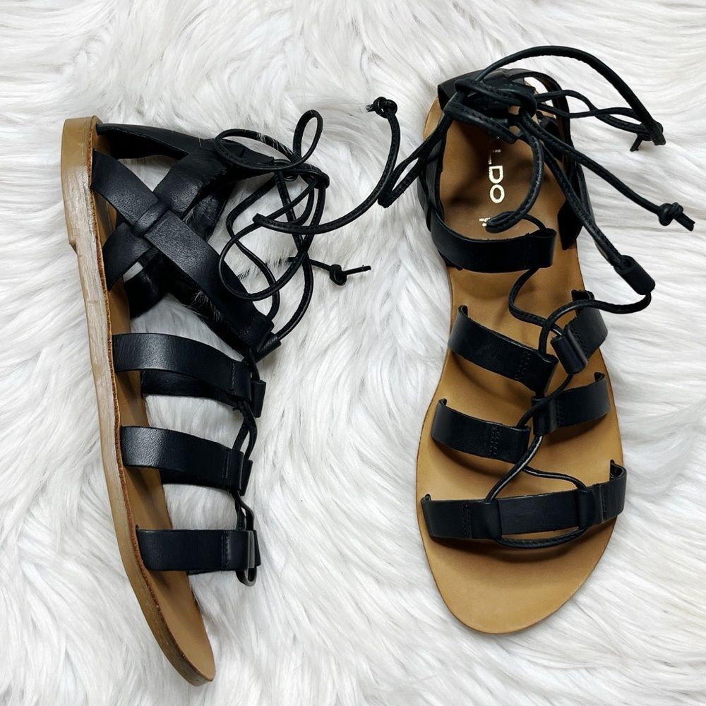 Aldo Jaeryan Flat Strappy Gladiator sandals Black & Tan Size 8.5
